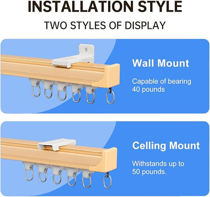 Ceiling Curtain Track Ceiling and Wall Mounted Heavy-Duty Curtains Rails Room Divider Curtains Shower RV Tracks Ceiling Sliding Curtain Rods With Clips, Gold 18ft.