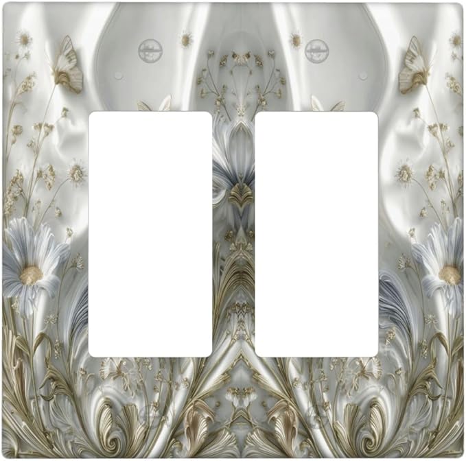 Artistic Flowers Floral Plant 2 Gang Double Rocker Decorative Light Switch Covers Electrical Faceplate Switch Plates for Bathroom Kitchen Home
