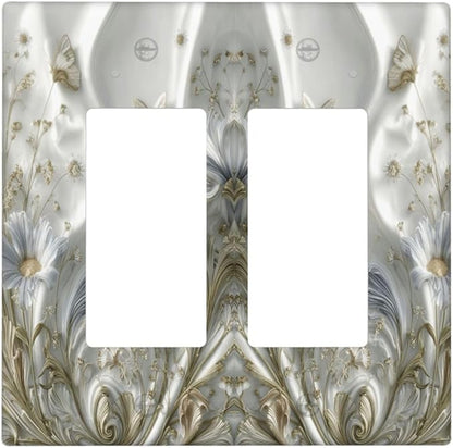 Artistic Flowers Floral Plant 2 Gang Double Rocker Decorative Light Switch Covers Electrical Faceplate Switch Plates for Bathroom Kitchen Home