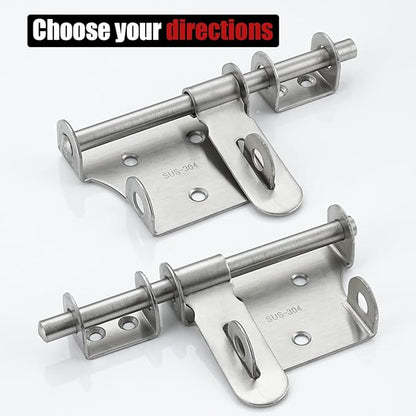 JQK Sliding Gate Latch 6 Inch, Thickening 304 Stainless Steel Barrel Bolt with Padlock Hole, Interior Door Latches Brushed Finish, 2 Pack