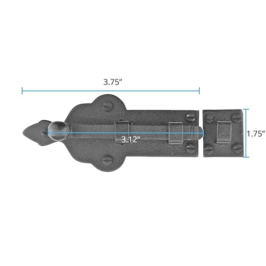 Renovators Supply Manufacturing Slide Bolt Latch 3 3/4 in. Black Wrought Iron Ball Tip Style Slide Bolt with Mounting Hardware