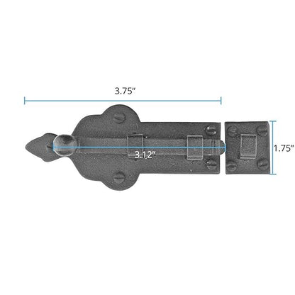 Renovators Supply Manufacturing Slide Bolt Latch 3 3/4 in. Black Wrought Iron Ball Tip Style Slide Bolt with Mounting Hardware