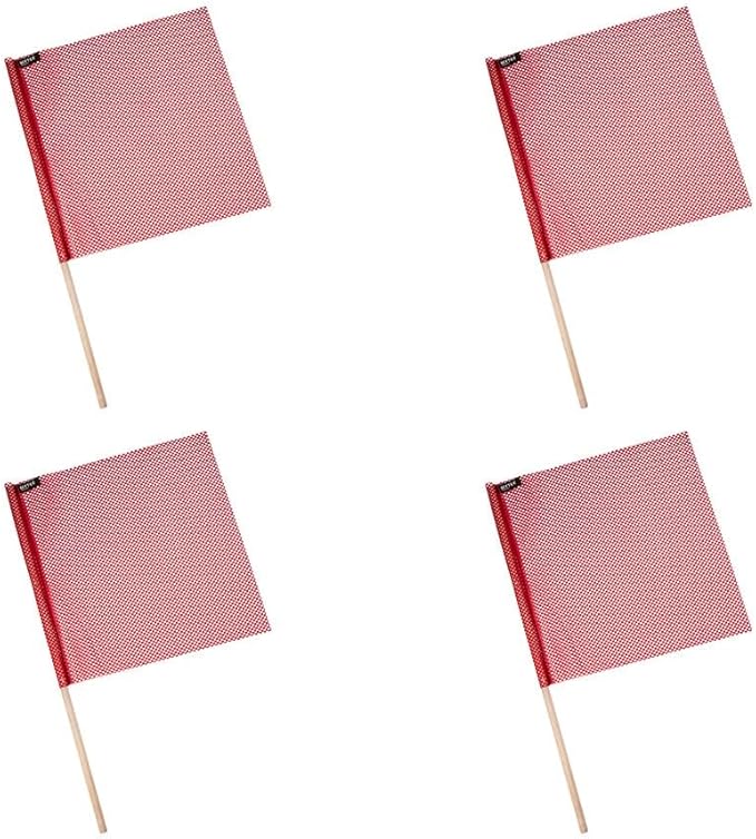 Mytee Products (4 Pack) 18"x18" Red Safety Flags for Truck Loads w/Dowel - DOT Compliant Jersey Mesh Warning Flags on Stick for Oversize Wide Load, Construction, Road Traffic, Pedestrian Signs