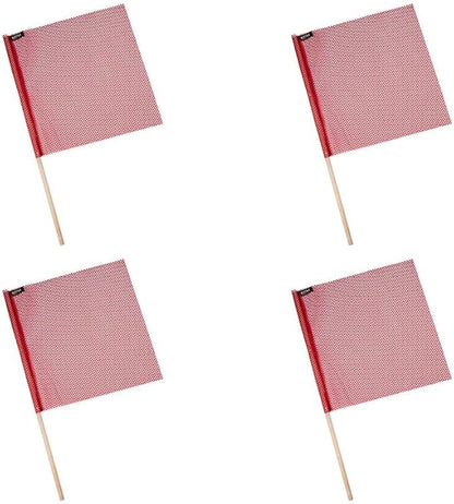 Mytee Products (4 Pack) 18"x18" Red Safety Flags for Truck Loads w/Dowel - DOT Compliant Jersey Mesh Warning Flags on Stick for Oversize Wide Load, Construction, Road Traffic, Pedestrian Signs