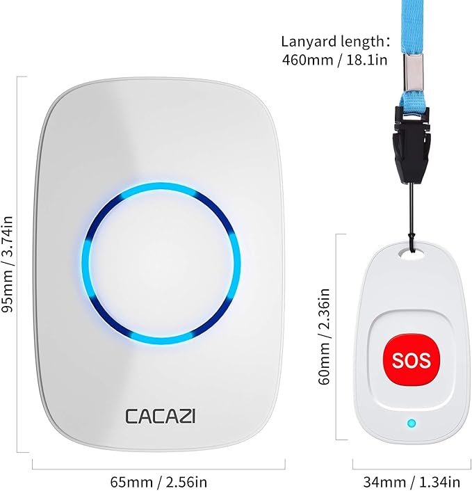 Caregiver Pagers Wireless Call Button for Elderly Patient Personal in Home Life Alert System for Seniors Range 260ft/80Menter,60 Ringtones (1SOS Button+1 Receiver)