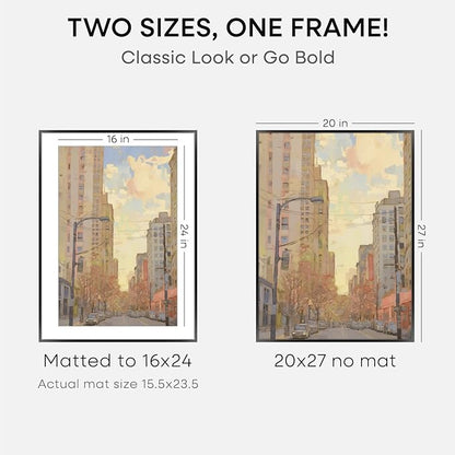 Homeforia 20x27 Picture Frame Black, High End Metal 20x27 Poster Frames with Mat 16x24 for Photo, 20 x 27 Black Frame Matted to 16 x 24 inch Print, 27x20 Thin Frame, Tempered Glass, Wall Kit, Set of 1
