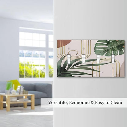 Decorative Light Switch Plate Covers Boho Mid Century Abstract Arch Green Leaves 4 Gang Light Switch Cover Plate Quad Toggle Wall Plate Outlet Covers for Bedroom Home Decor