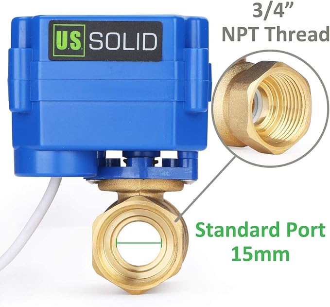 U.S. Solid Motorized Ball Valve- 3/4" Brass Ball Valve with Standard Port, 9-24V AC/DC and 2 Wire Auto Return Setup (Pack of 25)