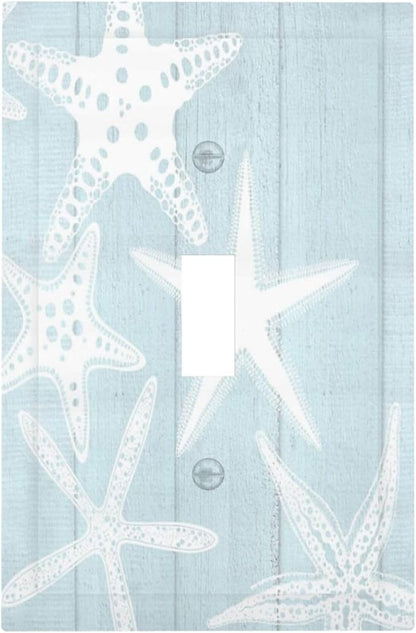 Beach Starfish Vintage Wood Rustic Country Ocean Decorative Light Switch Cover 1 Gang Single Toggle Device Electrical Faceplate Switchplates Decorator Outlet Wall Plate for Farmhouse Kids Room Decor