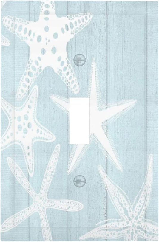 Beach Starfish Vintage Wood Rustic Country Ocean Decorative Light Switch Cover 1 Gang Single Toggle Device Electrical Faceplate Switchplates Decorator Outlet Wall Plate for Farmhouse Kids Room Decor