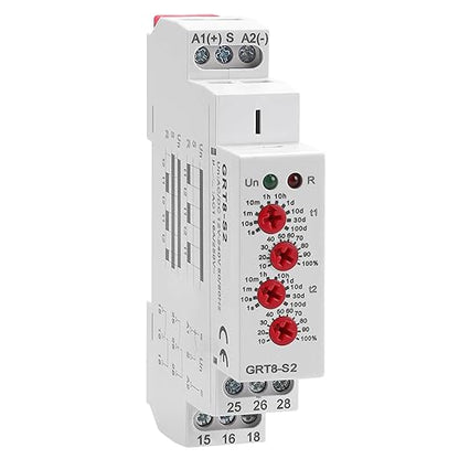 Asymmetric Cycle Timer Relay 2SPDT 16A GRT8-S2 Long or Short Period Repeat Cycle Tntermittent Timer Electronic Relay in Din Rail Wide Voltage Range AC DC 12V to 240V