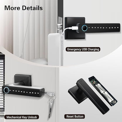 MINIA Keyless Entry Door Lock with Handle,Digital Door Knob,Smart Door Locks,Fingerprint Door Lock for Bedroom,Office and Hotel,Black Door Knobs