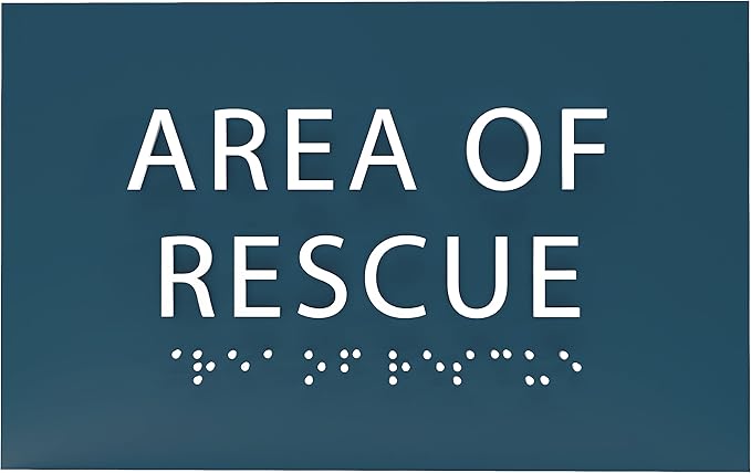 6" X4" Area of Rescue Sign - ADA Compliant Tactile Graphics Grade 2 Braille Text Wall Sign | Emergency Assistance, Refuge Place Sign for Schools, Offices, Apartments & Restaurants