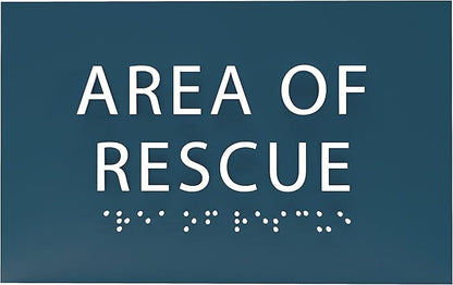 6" X4" Area of Rescue Sign - ADA Compliant Tactile Graphics Grade 2 Braille Text Wall Sign | Emergency Assistance, Refuge Place Sign for Schools, Offices, Apartments & Restaurants