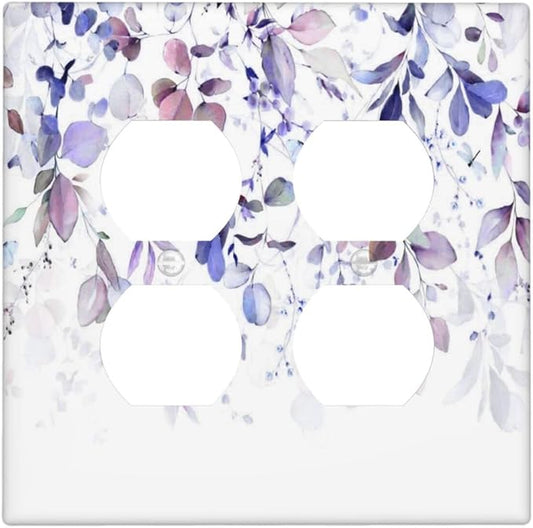Purple Eucalyptus Watercolor Floral Rustic Leaf Outlet Covers 2 Gang Double Duplex Decorative Light Switch Covers Electrical Wallplates Socket Faceplate for Farmhouse Home Decor