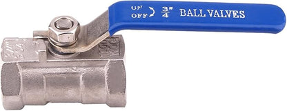 DERNORD Stainless Steel 3/4 Inch Ball Valve 1PC Type NPT Standard Port for Water, Oil, and Gas (Pack of 2)