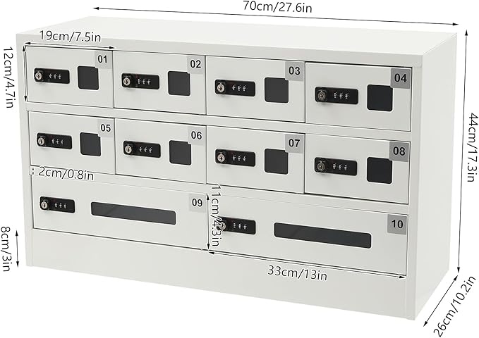 Cellphone Charging Station with Combination Lock, 10 Slots Cellphone Locker Mobile Device Phones Storage Pocket with 3-in-1 Charging Ports for Office Classroom Hotel (10 Slots)