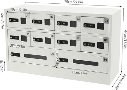 Cellphone Charging Station with Combination Lock, 10 Slots Cellphone Locker Mobile Device Phones Storage Pocket with 3-in-1 Charging Ports for Office Classroom Hotel (10 Slots)