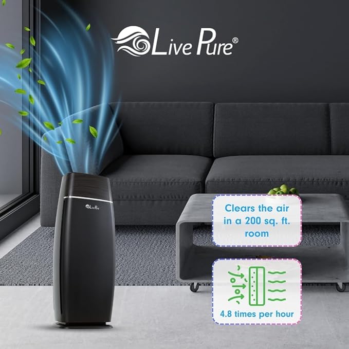 LivePure LP260TH-B Sierra Series True HEPA Digital Tall Tower Air Purifier for Home Captures Allergens, Smoke, Pollen, Mold, Dust Mites, Pet Hair, Energy Star Certified, Mahogany/Black