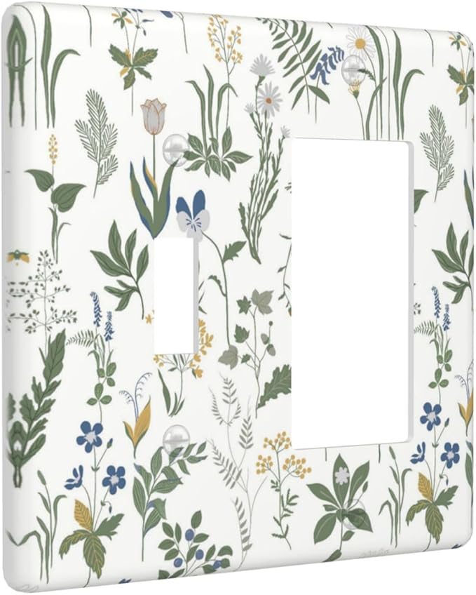 Outlet Covers Floral Green Leaf Plant Flowes 1 Toggle 1 Rocker Combination Decorative Wall Plate Electrical Switch Plates Light Switch Cover Plate For Bed Room Farmhouse Decor