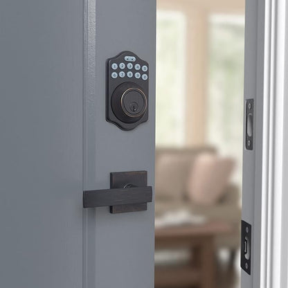Amazon Basics Traditional Electronic Keypad,Keyless Entry Door Lock Deadbolt with Handle Set, Key Pad Front Door with Knob, Traditional Door Locks for Front Door Handle, Oil Rubbed Bronze, 1-Pack