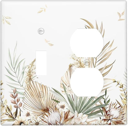 Wallplates Boho Leaves Watercolor Tan Leaf Floral Plant 1 Toggle 1 Duplex Switch Plate Electrical GFCI Faceplate Decorative Light Switch Covers for Bedroom Home Decor