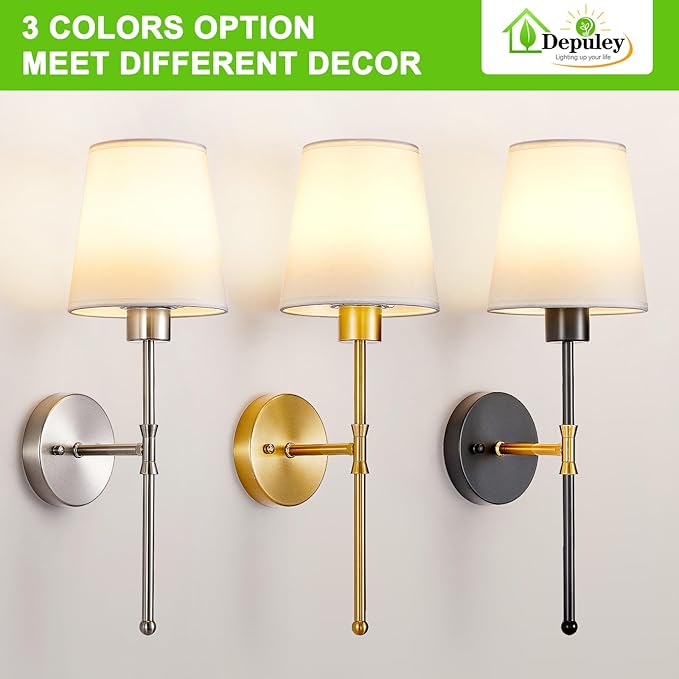 Depuley Battery Operated Wall Sconce: Set of 2 19.9 Inch Wireless Wall Lights with Remote for Bedroom - Rechargeable 15 Colors Wall Lamp for Living Room Hallway Decor - Brushed Nickel