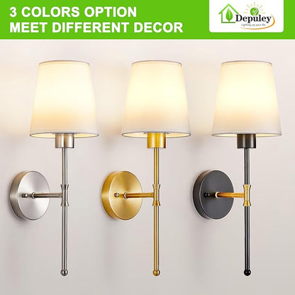 Depuley Battery Operated Wall Sconce: Set of 2 19.9 Inch Wireless Wall Lights with Remote for Bedroom - Rechargeable 15 Colors Wall Lamp for Living Room Hallway Decor - Brushed Nickel