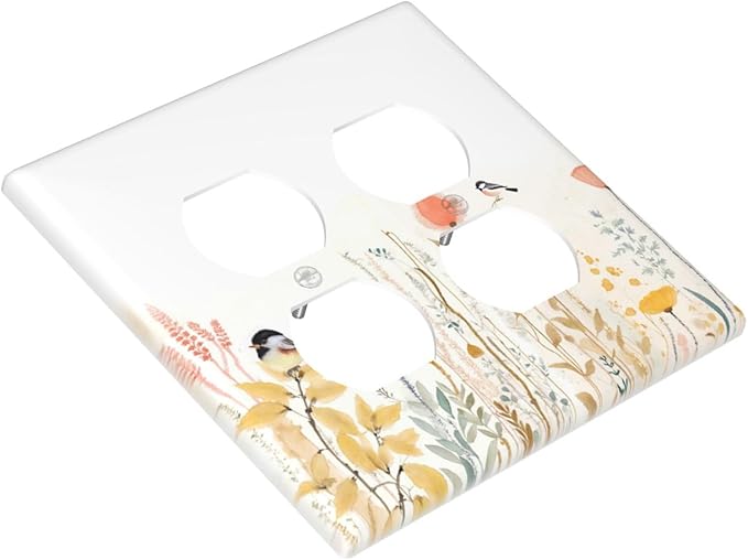 Outlet Covers Colorful Floral Watercolour Cuddly Bird 2 Gang Double Duplex Decorative Light Switch Covers Electrical Wallplates Socket Faceplate For Bed Room Living Room Decor
