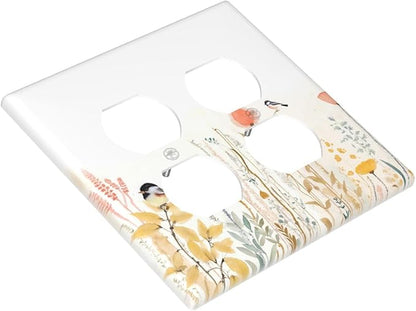 Outlet Covers Colorful Floral Watercolour Cuddly Bird 2 Gang Double Duplex Decorative Light Switch Covers Electrical Wallplates Socket Faceplate For Bed Room Living Room Decor