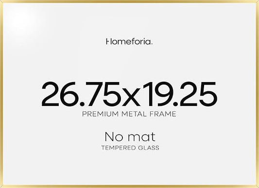 Homeforia 19.25x26.75 Gold Puzzle Frame, High End Metal 19.25 x 26.75 Picture Frames without Mat, 26.75x19.25 Thin Poster Frame for Wall, 19.25by26.75 Puzzle Frames, Tempered Glass, Wall Kit, Set of 1