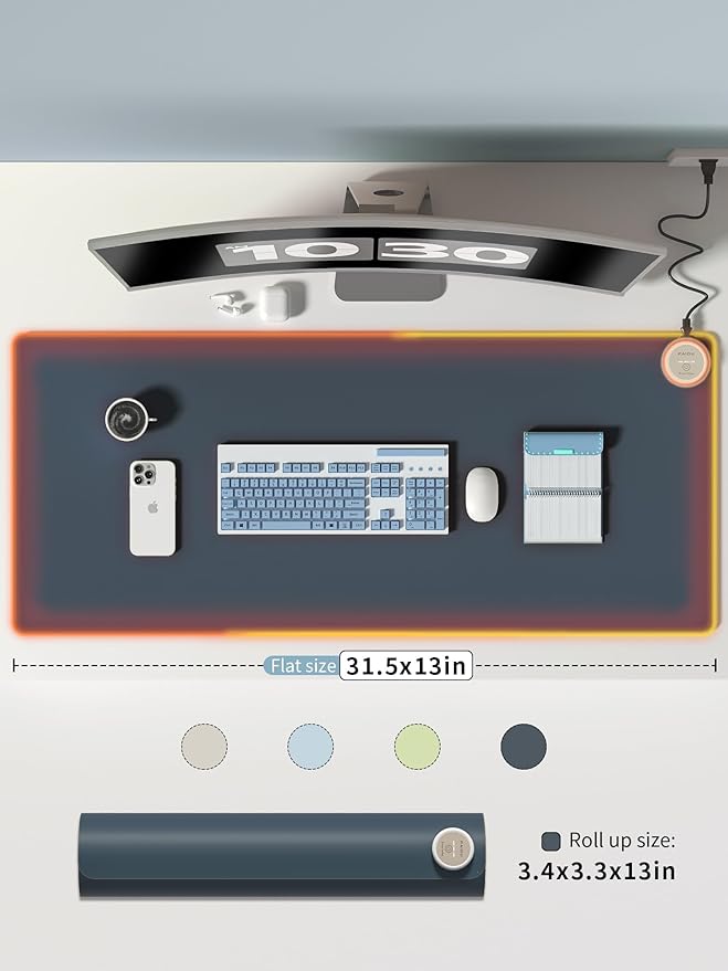 Heated Mouse Pad Hand Warmers, Electric Warm Office Desk Mat, 31.5" x 13", 3 Control Levels Temperature 3 Hours Auto Shut-Off, Suitable for Home/Offices Computer Keyboard Pads (Navy Blue)