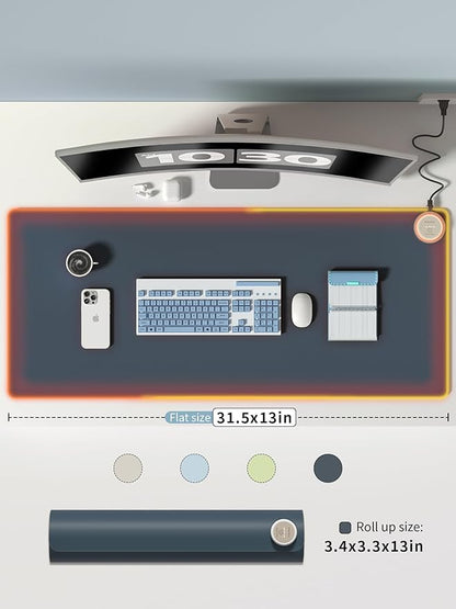 Heated Mouse Pad Hand Warmers, Electric Warm Office Desk Mat, 31.5" x 13", 3 Control Levels Temperature 3 Hours Auto Shut-Off, Suitable for Home/Offices Computer Keyboard Pads (Navy Blue)