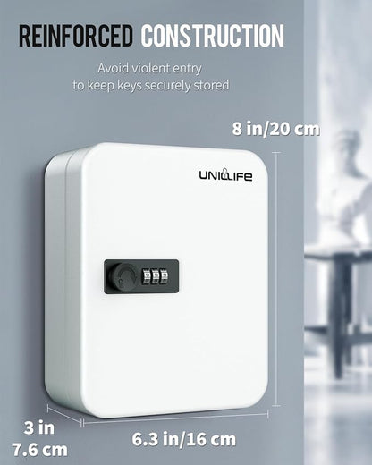 Uniclife 20 Position Key Cabinet with Combination Lock Resettable White Digital Security Storage Box Steel Key Organizer with Colorful Key Tag Labels Stickers and Hooks