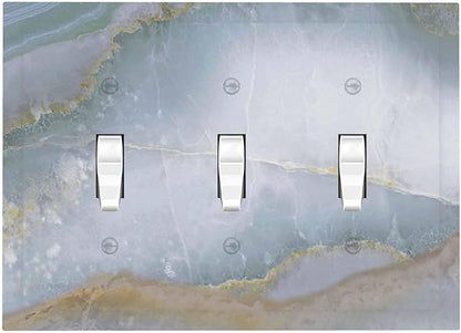 Decorative Switch Plates Colored Art Marble Golden Line 3 Gang Wall Plate Triple Toggle Light Switch Cover Faceplate Electrical Wall Panels For Bathroom Kitchen Decor