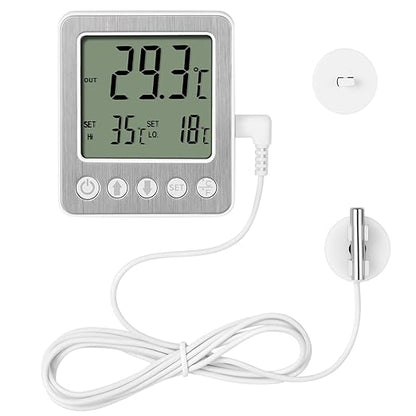 Refrigerator Thermometer Freezer Alarm Digital Freezer Thermometer Fridge Thermometer with Extra Sensor high and Low Temperature Alarm (1, White,ZZ10)