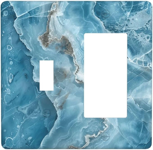 Decorative Outlet Covers Abstract Watercolor Blue Marble Texture 2 Gang Light Switch Cover Plate Single Toggle 1 Rocker Wall Plates for Electrical Outlets Switch Plate Covers for Home Decor