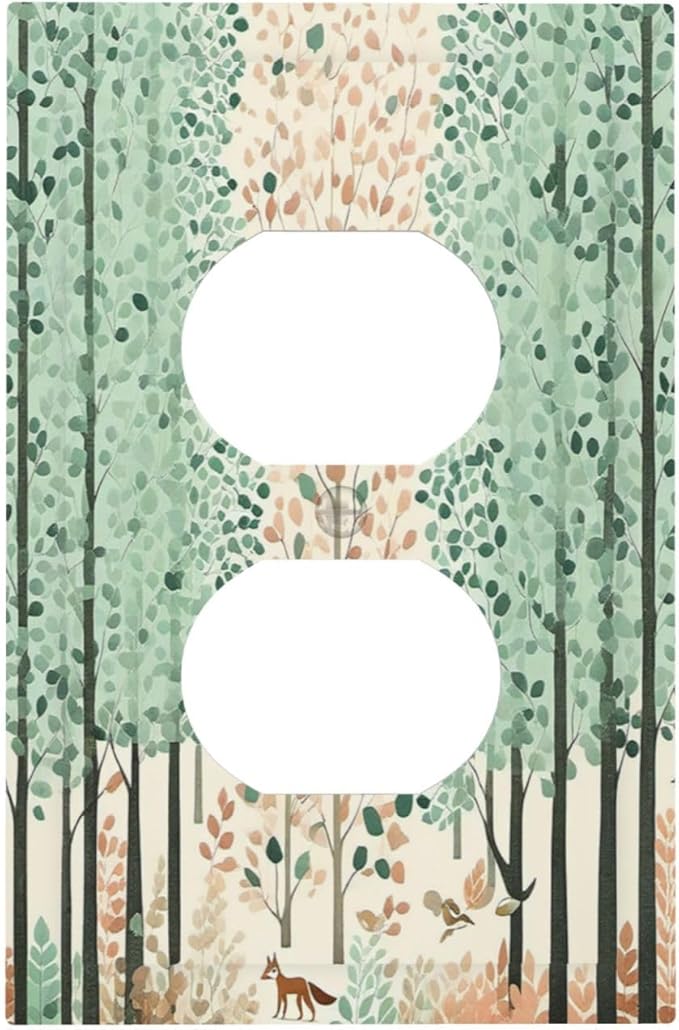 Boho Wildflower Forest Woodland Animals Outlet Covers 1 Gang Duplex Light Switch Cover Wall Plate Decorative Switch Plates Electrical Receptacle Faceplate for Bedroom Bathroom Decor