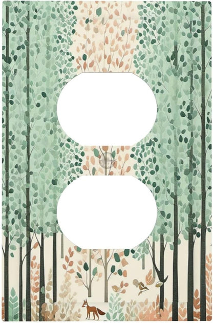 Boho Wildflower Forest Woodland Animals Outlet Covers 1 Gang Duplex Light Switch Cover Wall Plate Decorative Switch Plates Electrical Receptacle Faceplate for Bedroom Bathroom Decor