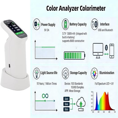 Portable Handheld Colorimeter Spectrophotometer, Auto Calibration Color Difference Tester with 6mm Test Aperture and IPS Touchscreen, Color Measurement Instrument