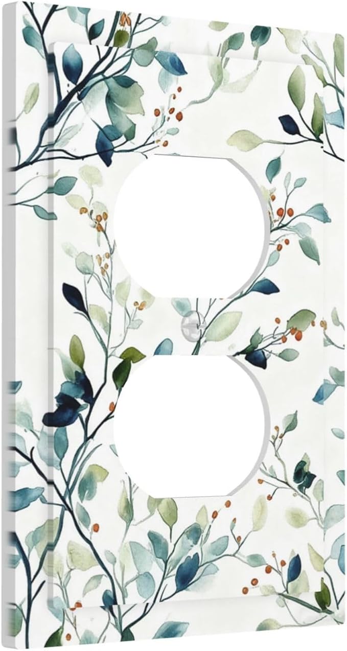 Decorative Outlet Covers Rustic Eucalyptus Leaf Geen Sage Leaves 1 Gang Duplex Light Switch Cover Plate Unique Wall Plates for Electrical Outlets Switch Plate Covers for Bedroom Home Decor