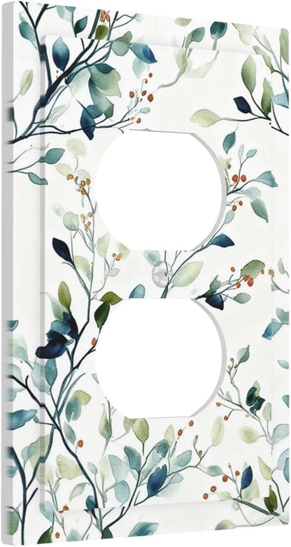 Decorative Outlet Covers Rustic Eucalyptus Leaf Geen Sage Leaves 1 Gang Duplex Light Switch Cover Plate Unique Wall Plates for Electrical Outlets Switch Plate Covers for Bedroom Home Decor
