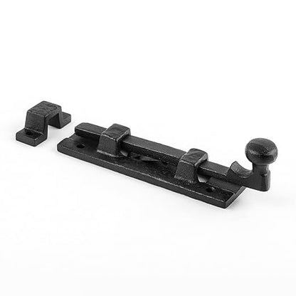 Renovators Supply Manufacturing Slide Bolt Latch 4 in. Black Wrought Iron Slide Bolt with Catch and Mounting Hardware Pack of 4