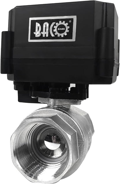 BACOENG Motorized Ball Valve, 2 Wire Auto Return 1" Stainless Steel Electrical Ball Valve with Full Port, AC/DC9-24V Manually Closable (Normally Closed), Black