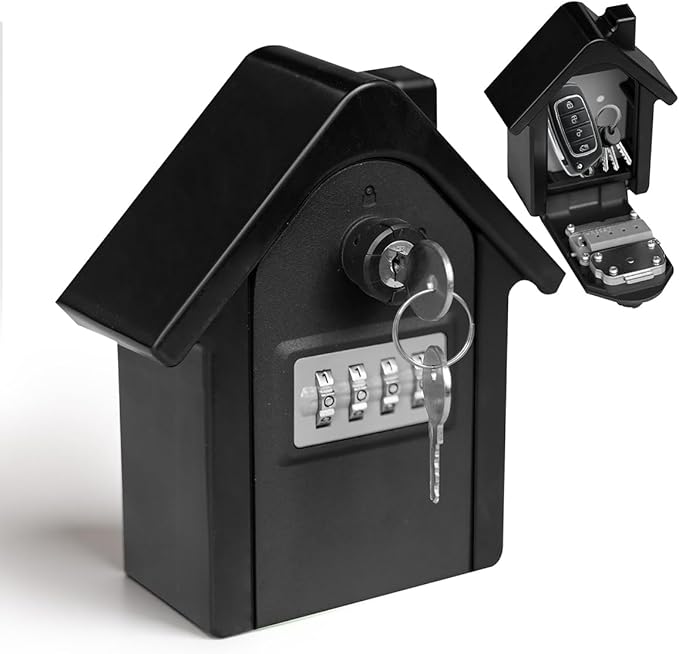 Key Lock Box with Combination lock & Key lock, Portable Large Capacity Key Storage Box Wall Mounted, Resettable Code, Waterproof Security Lock Box for Home, Office, Garage, Realtors Black(1 Pack)