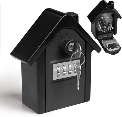 Key Lock Box with Combination lock & Key lock, Portable Large Capacity Key Storage Box Wall Mounted, Resettable Code, Waterproof Security Lock Box for Home, Office, Garage, Realtors Black(1 Pack)