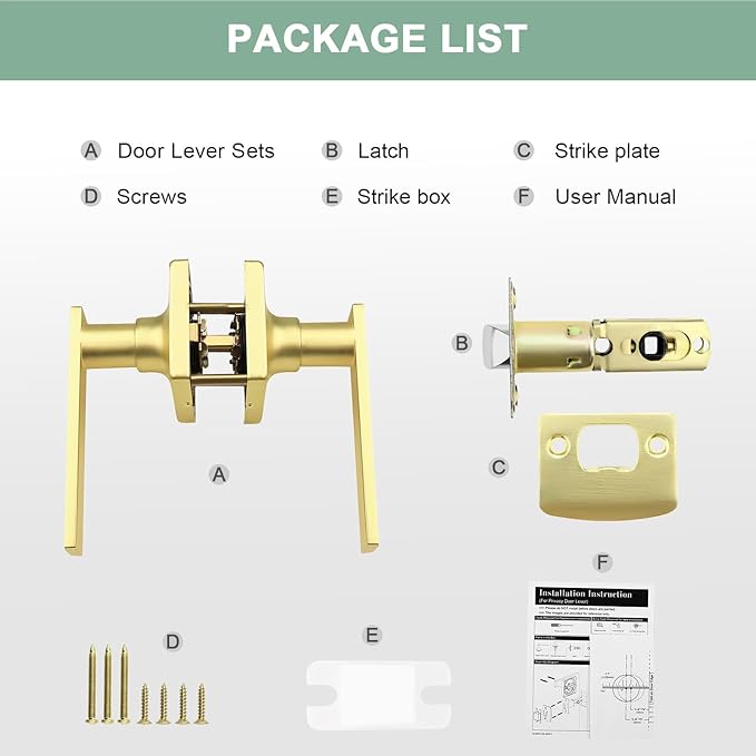 GOBEKOR 1 Pack Gold Door Handles Interior,Heavy Duty Passage Door Handles Interior Door Levers for Hallway and Closet, Modern Sleek Round Door Locks
