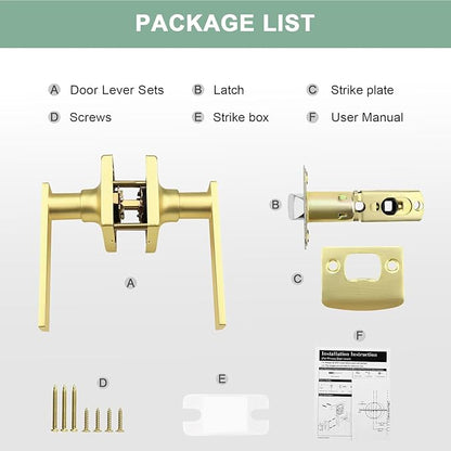GOBEKOR 10 Pack Gold Door Handles Interior,Heavy Duty Passage Door Handles Interior Door Levers for Hallway and Closet, Modern Sleek Round Door Locks