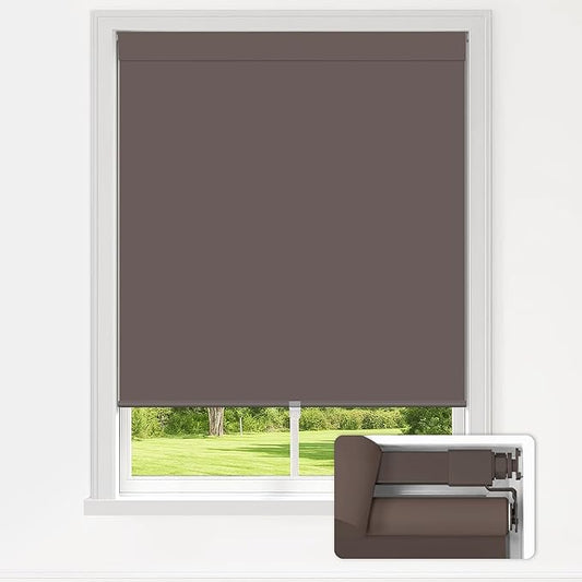 LazBlinds No Drill Blinds for Indoor Windows, Blackout Roller Shades, Cordless Window Blackout Blinds, Thermal Insulated Fabric UV Protection for Home and Office, 24" W x 48" H, Dark Coffee