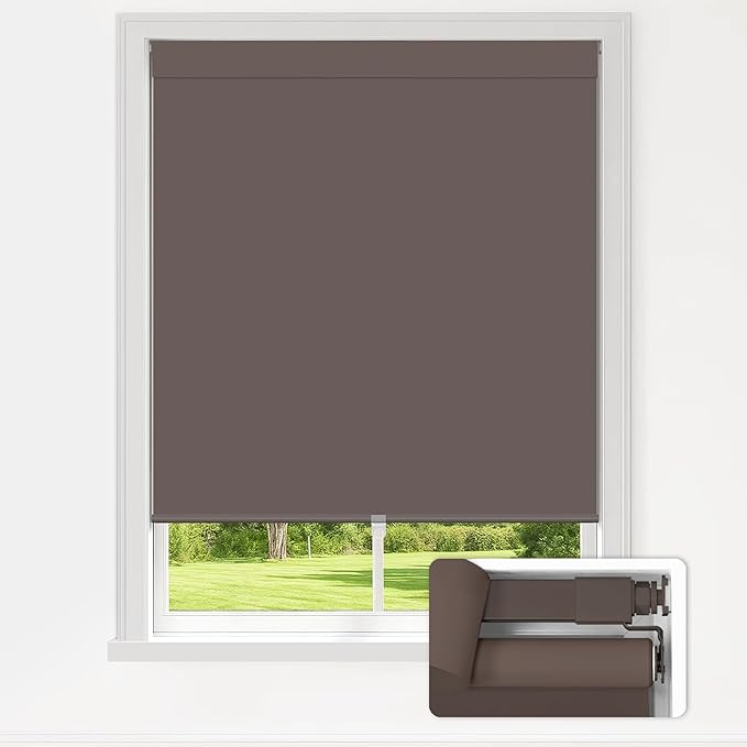 LazBlinds No Drill Blinds for Indoor Windows, Blackout Roller Shades, Cordless Window Blackout Blinds, Thermal Insulated Fabric UV Protection for Home and Office, 20" W x 48" H, Dark Coffee